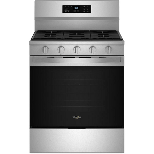 Whirlpool WFGS5030RS 30 Inch Freestanding Gas Range with 5 Sealed Burners, 5.0 cu. ft. Convection Oven, No Preheat Air Fry, and Self Clean: Stainless Steel