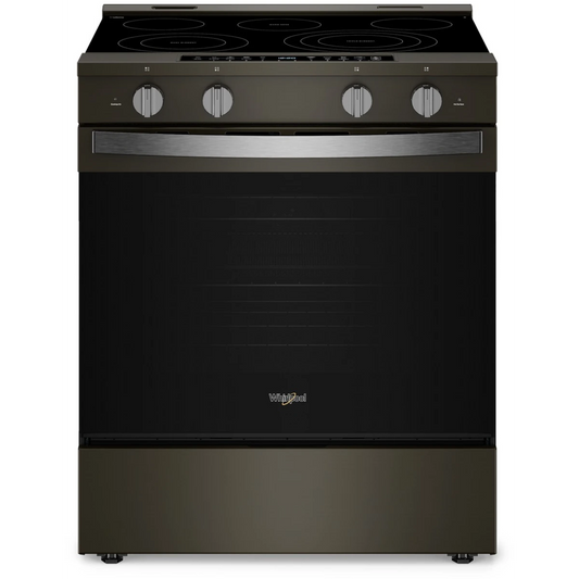 Whirlpool WSES7530RV 30 Inch Slide-In Electric Smart Range, ADA Compliant, and Star K: Black-on-Stainless