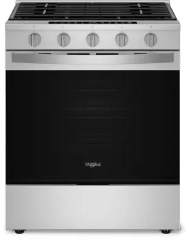 Whirlpool WSGS7530RZ 30 Inch Slide-In Gas Smart Range with 5 Sealed Burners, 5.0 cu. ft. Convection Oven, 18K BTU Burner, 12K BTU Oval Burner, Air Fry, and Self+Steam Clean: Stainless Steel