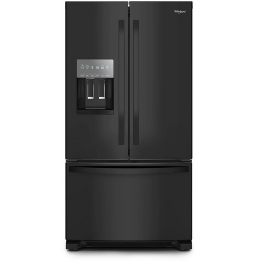 Whirlpool WRFF3436RB 36 Inch Freestanding French Door Refrigerator with 24.7 Cu. Ft. Capacity, 5 Glass Shelves, Gallon Door Bins, Deli Drawer, External Ice/Water Dispenser, Auto Icemaker, and ENERGY STAR®: Black
