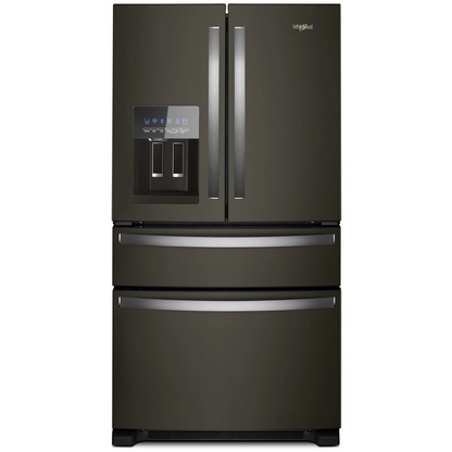 Whirlpool WRMF3636RV 36 Inch Freestanding 4-Door French Door Refrigerator with 24.5 Cu. Ft. Capacity, External Ice/Water Dispenser, Icemaker, and ENERGY STAR®: Fingerprint Resistant Black Stainless Steel