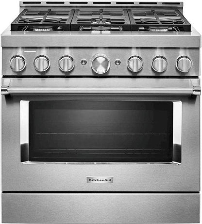 KitchenAid® 36'' Smart Commercial-Style Gas Range with 6 Burners KFGC506JSS