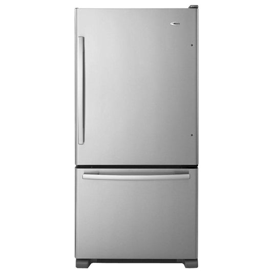 Amana Top fridge bottom freezer 30” wide 18.7 cubic feet. Red tag dent Abb1924br