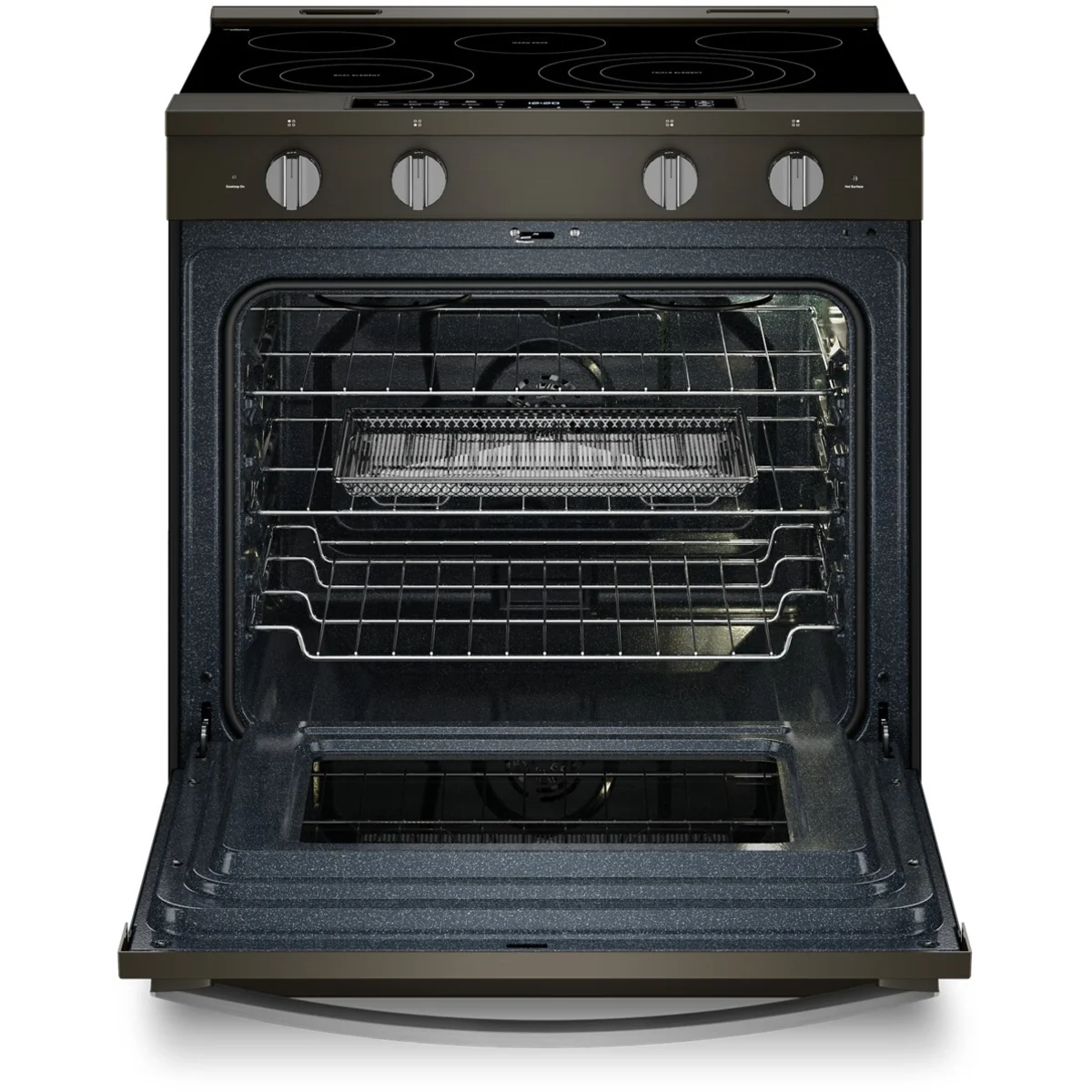 Whirlpool WSES7530RV 30 Inch Slide-In Electric Smart Range, ADA Compliant, and Star K: Black-on-Stainless