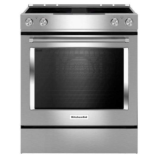 KitchenAid 30-Inch 4-Element Electric Downdraft Slide-In Range - Stainless Steel - KSEG950ESS
