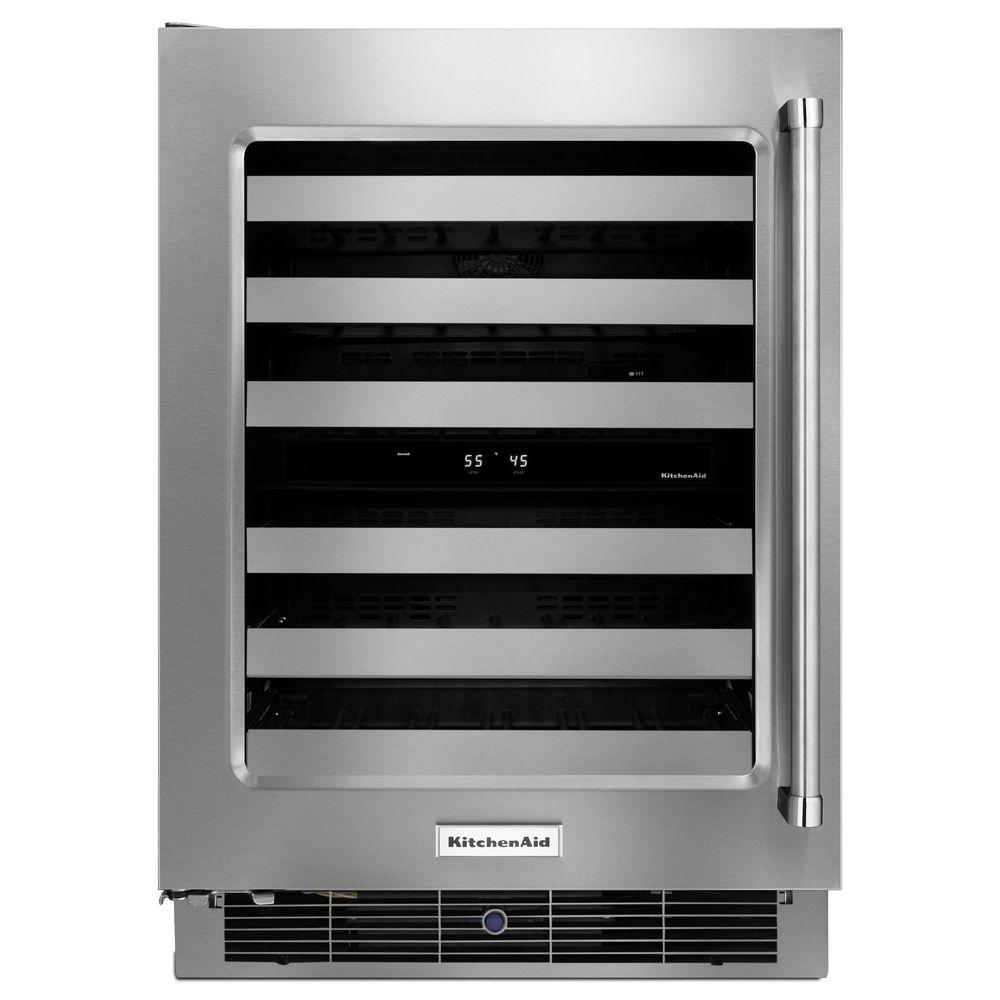 KitchenAid 46-Bottle Dual Zone Undercounter Wine Cooler - 23.7" - Stainless Steel - KUWL304ESS