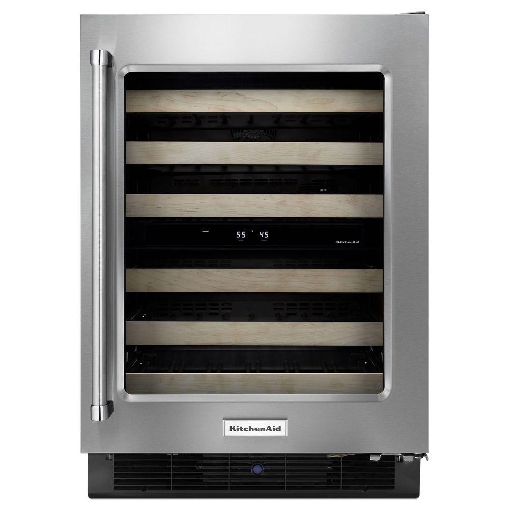 KitchenAid 46-Bottle Built-In Dual Zone Wine Cellar - Stainless - KUWR204ESB