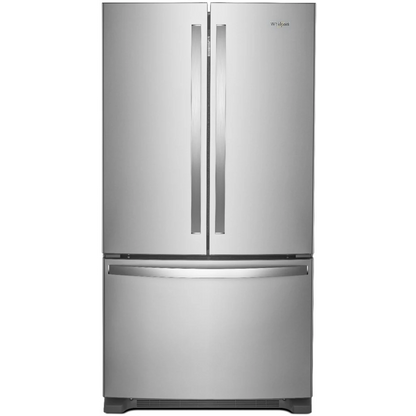 Whirlpool WRFF3036RZ 36 Inch Freestanding French Door Refrigerator with 25 Cu. Ft. Capacity, 4 Adjustable Shelves, Gallon Door Bins, Deli Drawer, Icemaker, and ENERGY STAR®: Fingerprint Resistant Stainless Steel