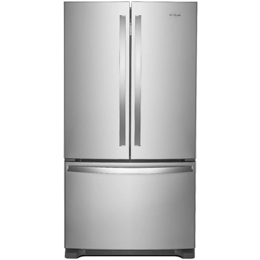 Whirlpool WRFF3036RZ 36 Inch Freestanding French Door Refrigerator with 25 Cu. Ft. Capacity, 4 Adjustable Shelves, Gallon Door Bins, Deli Drawer, Icemaker, and ENERGY STAR®: Fingerprint Resistant Stainless Steel
