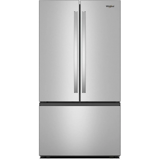 Whirlpool WRFF3336SZ 36 Inch Freestanding French Door Refrigerator with 31 cu. ft. Capacity, internal Water Dispenser, Ice Maker, ADA Compliant, and ENERGY STAR®: Stainless Steel